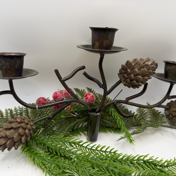 Rustic Metal Pinecone Wine Bottle Candle Stick Holder - Picture 13 of 17